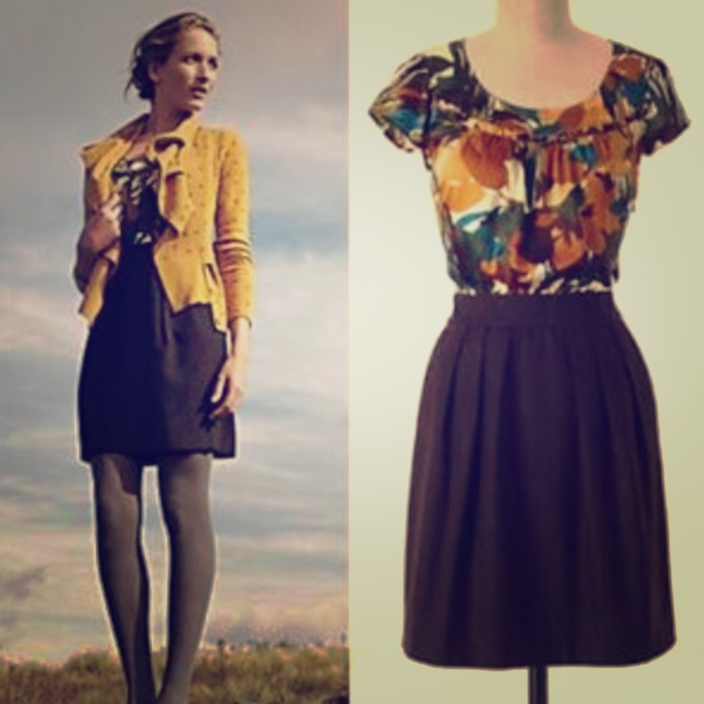 Tabitha Anthropologie Silk Tweedy Leaves dress 4